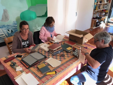 Darbyshire and friends preparing the 300 book covers 20.5.2018